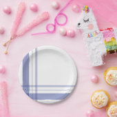 Asymmetrische Plaid Flanel Navy Blue Linear Papieren Bordje (Feest)