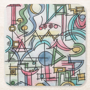 Asymmetrische-whimsical moderne watercolor kunst kartonnen onderzetters
