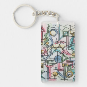 Asymmetrische-whimsical moderne waterverftechniek sleutelhanger