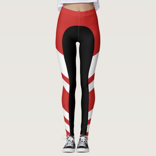 Asymmetrische zijband Rode/Witte/Zwarte Leggings (Voorkant)