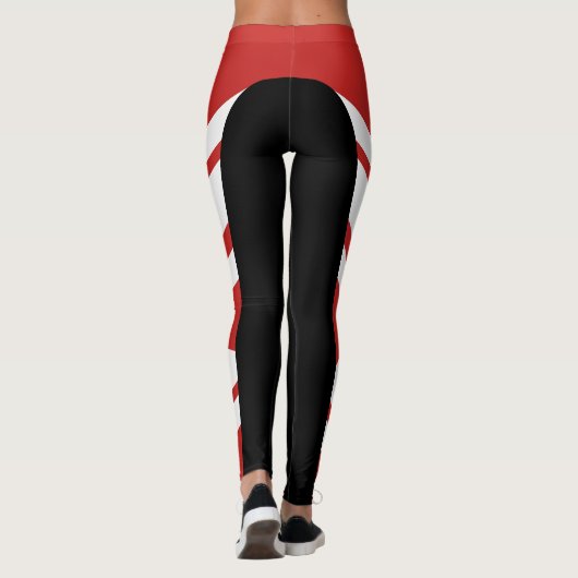 Asymmetrische zijband Rode/zwarte/witte Leggings (Achterkant)