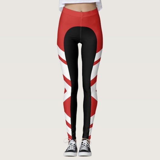 Asymmetrische zijband Rode/zwarte/witte Leggings (Voorkant)