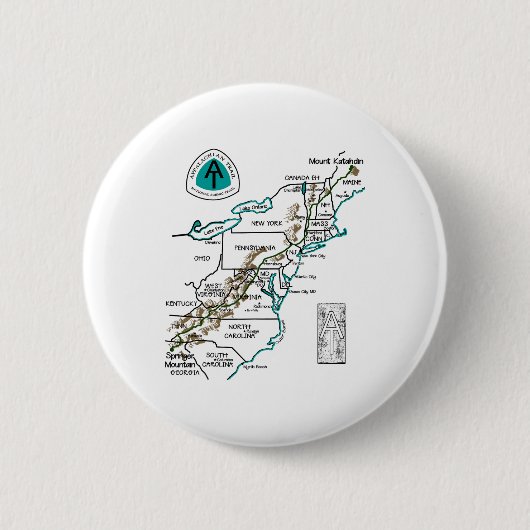 At Logo Appalachian Trail Hiking Map Ronde Button 5,7 Cm (Voorkant)