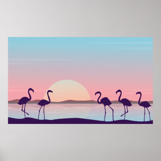 At sunrise flamingo scenery silhouettesflamingo,si poster (Voorkant)