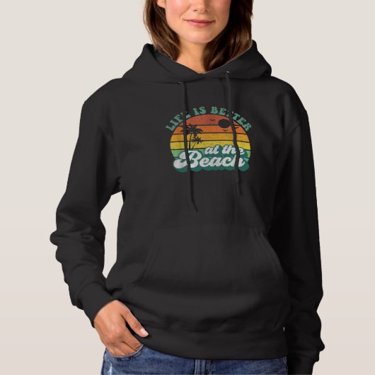 At The Beach Tropical Retro Sunset Palm Trees Hoodie (Voorkant)