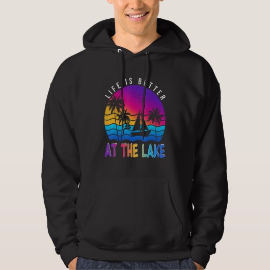 At The Lake Boat Retro Boating Summer Pontoon Hoodie (Voorkant)