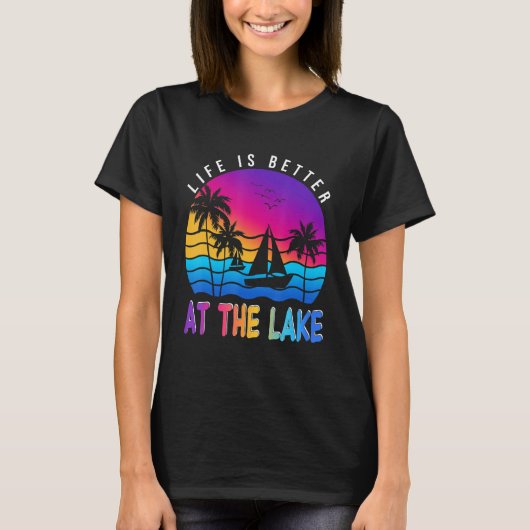 At The Lake Boat Retro Boating Summer Pontoon T-shirt (Voorkant)