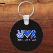 Ataxia Awareness Month Blue Ribbon Peace Love Cure Sleutelhanger (Voorkant)