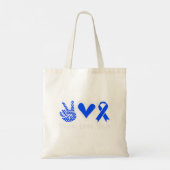 Ataxia Awareness Month Blue Ribbon Peace Love Cure Tote Bag (Achterkant)