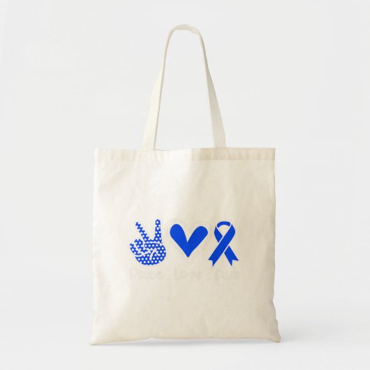 Ataxia Awareness Month Blue Ribbon Peace Love Cure Tote Bag (Voorkant)