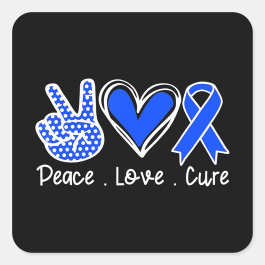 Ataxia Awareness Month Blue Ribbon Peace Love Cure Vierkante Sticker (Voorkant)