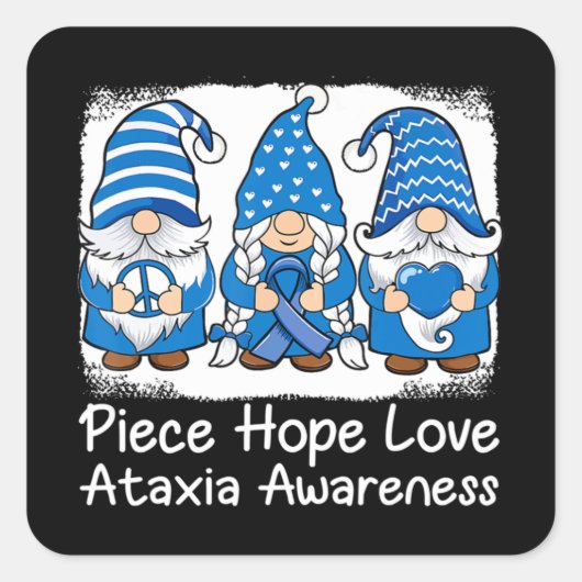 Ataxia Support gnomen met lintblauw Ataxia Awar Vierkante Sticker (Voorkant)
