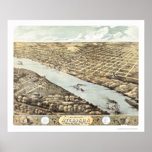 Atchison, KS Panoramic Map - 1869 Poster (Voorkant)