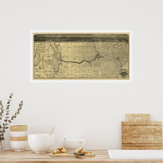 Atchison Topeka Santa Fé Railroad Map 1880 Poster (Keuken)