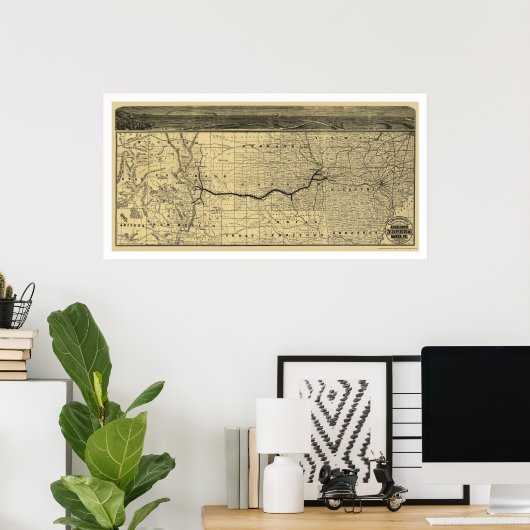 Atchison Topeka Santa Fé Railroad Map 1880 Poster (Thuiskantoor)