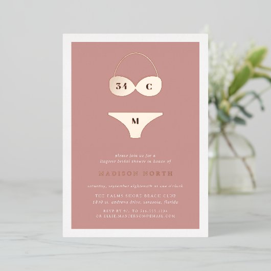 Atelier Lingerie Vrijgezellenfeest Folie Uitnodiging (Staand Voorkant)