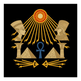 Aten Sun Disc – Ankh, Horus & Nefertiti Perfect Poster