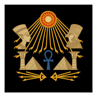 Aten Sun Disc – Ankh, Horus & Nefertiti Perfect Poster