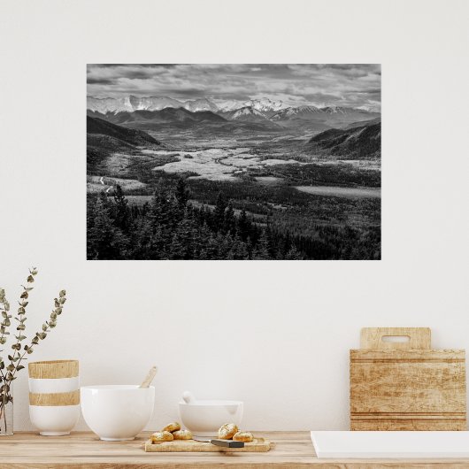 Athabasca Lookout, Monochrome landschapsfotografie Poster (Keuken)