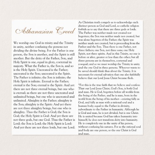 Athanasian Creed - Prayer Kaart Visitekaartje (Binnenkant ongevouwen)