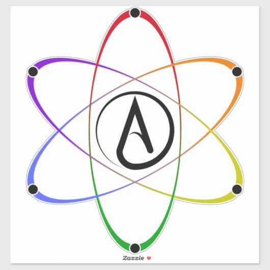 Atheist Atom Symbol Rainbow Black Sticker (Vel)