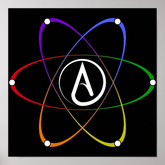 Atheist Atom Symbol Rainbow White Poster (Voorkant)