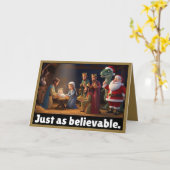 Atheist dinosaur and Santa Christmas Kaart (Gele Bloem)