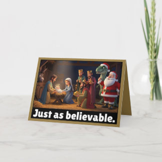 Atheist dinosaur and Santa Christmas Kaart
