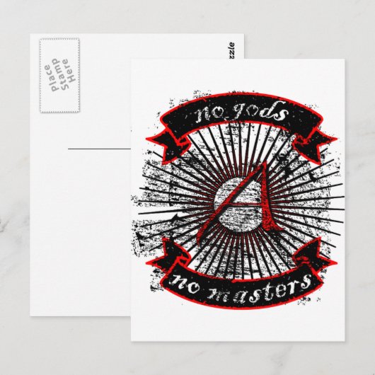 Atheïst No Gods, geen Masters Briefkaart (Voorkant / Achterkant)