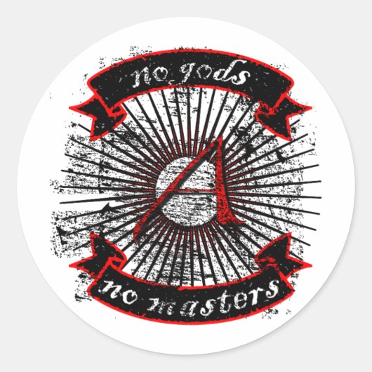 Atheïst No Gods, geen Masters Ronde Sticker (Voorkant)