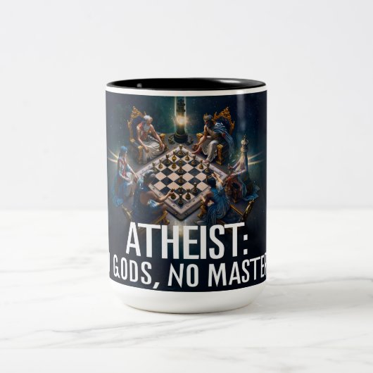 Atheist: No Gods, No Masters Coffee Mug Tweekleurige Koffiemok (Center)