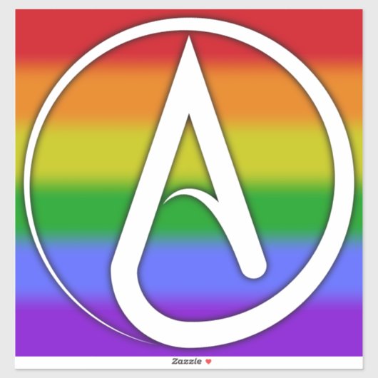 Atheist Symbol White over Rainbow Sticker (Vel)