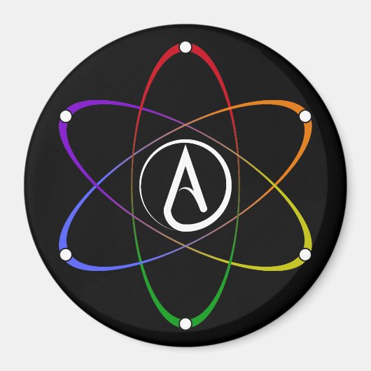 Atheïstisch Atoom Symbool Regenboog Wit Magneet (Voorkant)