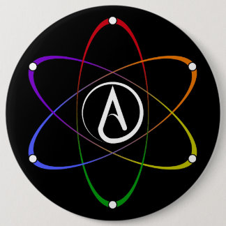 Atheïstisch Atoom Symbool Regenboog Wit Ronde Button 6,0 Cm