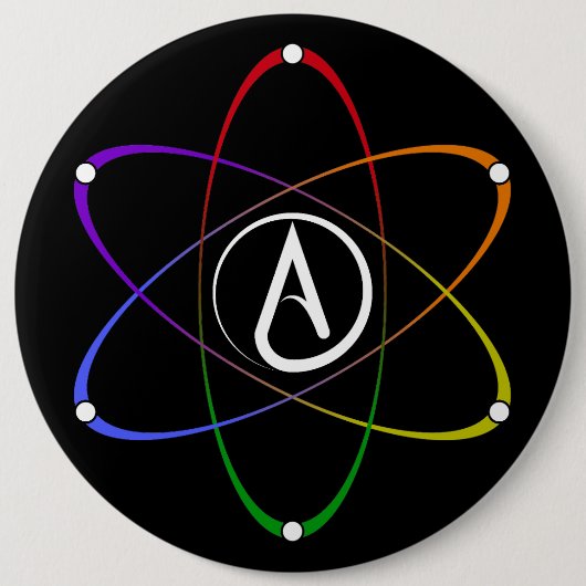 Atheïstisch Atoom Symbool Regenboog Wit Ronde Button 6,0 Cm (Voorkant)