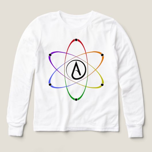 Atheïstisch Atoom Symbool Regenboog Zwart (Voorkant)
