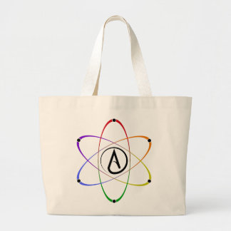 Atheïstisch Atoom Symbool Regenboog Zwart Grote Tote Bag