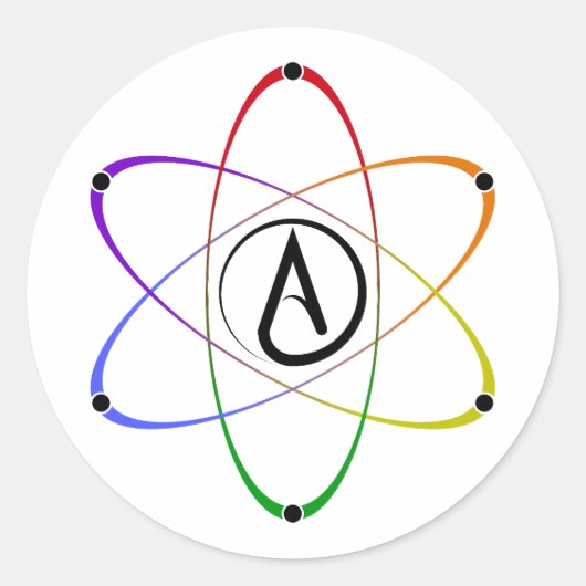 Atheïstisch Atoom Symbool Regenboog Zwart Ronde Sticker (Voorkant)