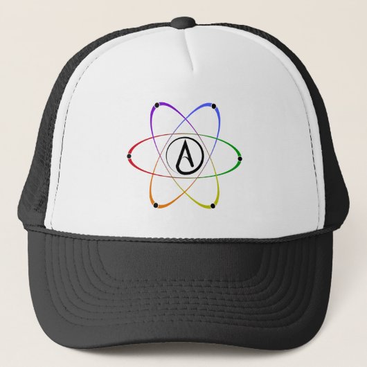 Atheïstisch Atoom Symbool Regenboog Zwart Trucker Pet (Voorkant)