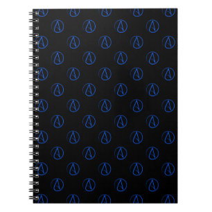 Atheïstisch symbool: blauw op zwart notitieboek
