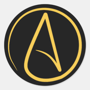 Atheïstisch symbool: geel op zwart ronde sticker