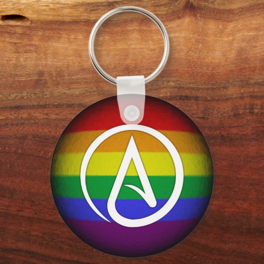 Atheïstisch symbool over regenboog sleutelhanger (Voorkant)