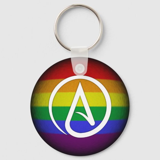 Atheïstisch symbool over regenboog sleutelhanger (Voorkant)