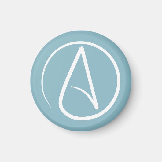 Atheïstisch symbool: wit op blauw-grijs magneet (Voorkant)