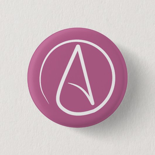 Atheïstisch symbool: wit op bruine roze ronde button 3,2 cm (Voorkant)