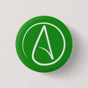 Atheïstisch symbool: wit op groen ronde button 3,2 cm
