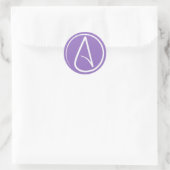 Atheïstisch symbool: wit op paars ronde sticker (Tas)