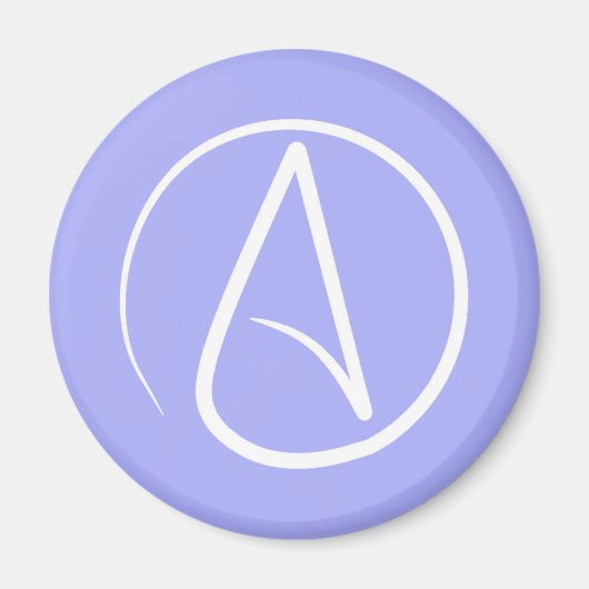 Atheïstisch symbool: wit op periwinkle magneet (Voorkant)