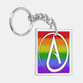Atheïstisch symbool wit op regenboog sleutelhanger (Voorkant Links)
