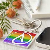 Atheïstisch symbool wit op regenboog sleutelhanger (Voorkant Rechts)